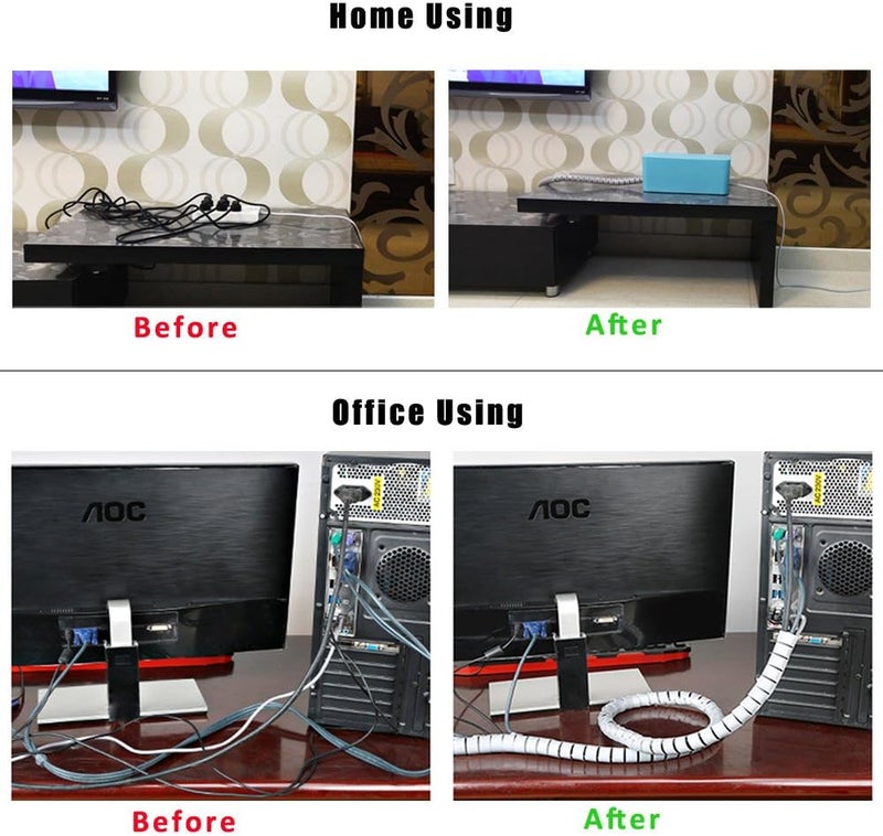 MAX-EMA GLOBAL MAX-EMA Spiral Cable Organizer Tube White 20mm x 1.5 Meter With Wire Clamp Flexible Cord Protector And Cable Management Sleeve For Desk, Tv, Computer Wire Cover Cable Hider For Home Or Office Use - Image 5